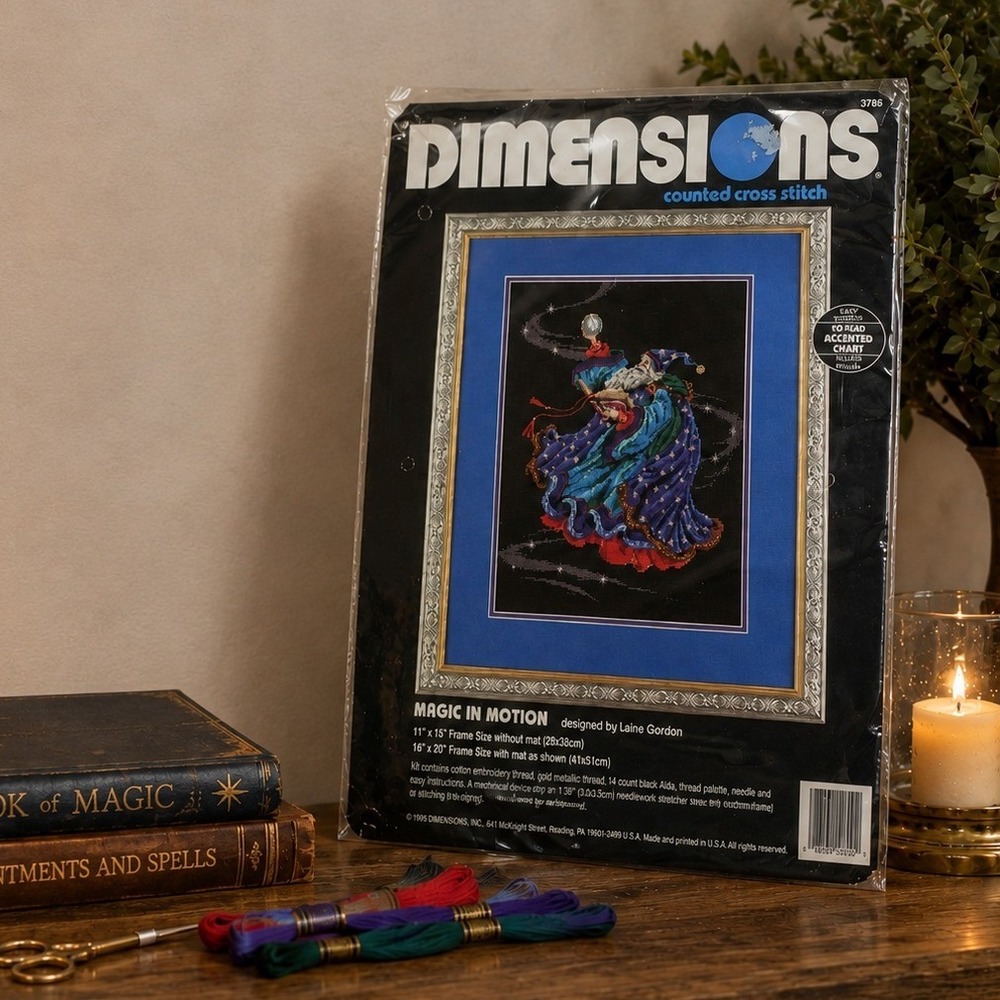 Vintage 1995 Dimensions Magic in Motion Wizard Counted Cross Stitch Kit 3786 NOS